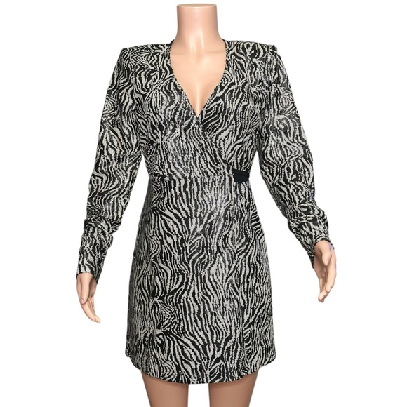 ANDAMANE Bonnie Zebra Bianca Sequin Wrap Dress, Black/Silver, Small - Picture 4 of 9